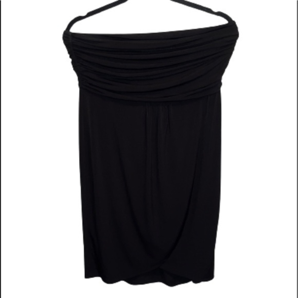 Jennifer Lopez black ruched strapless midi dress size L